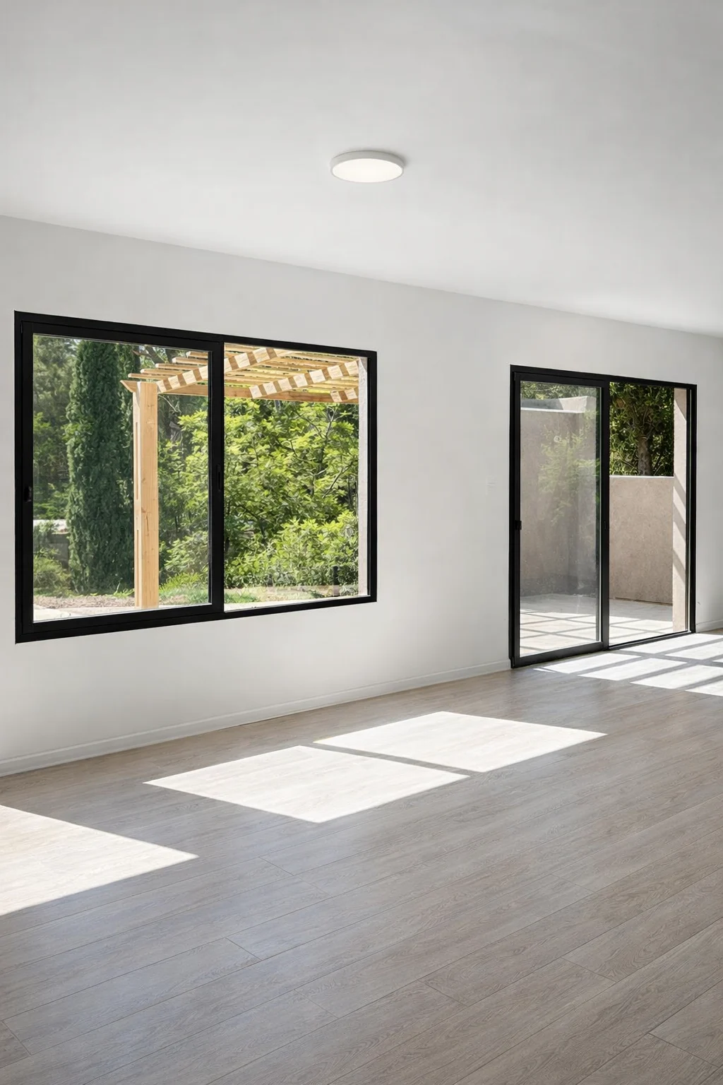 Ambiente principal con grandes aberturas, entrada de sol y salida directa a la galería exterior.